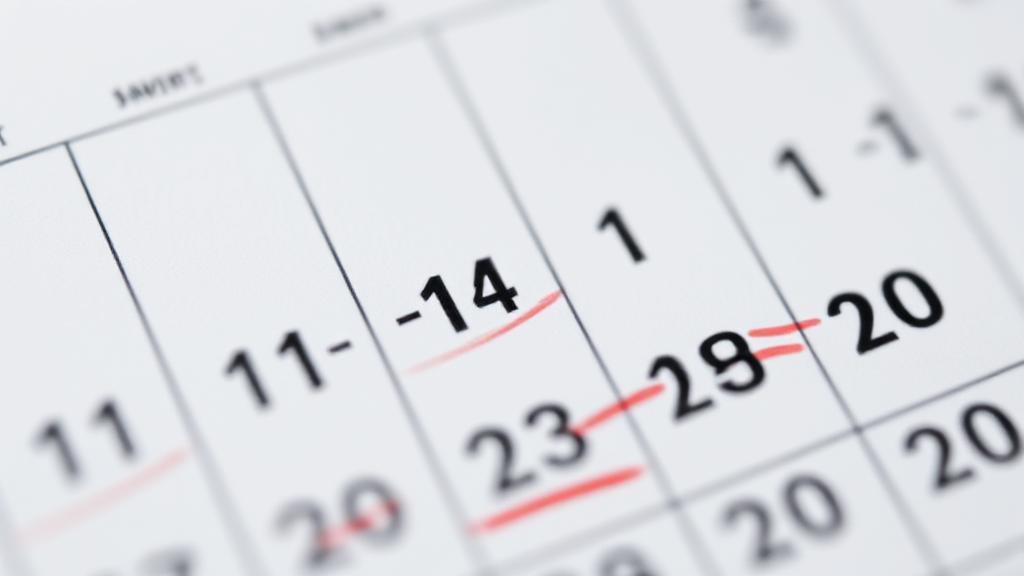 A close-up image of a calendar with marked dates, symbolizing the timeline of side effects following a Prolia injection.