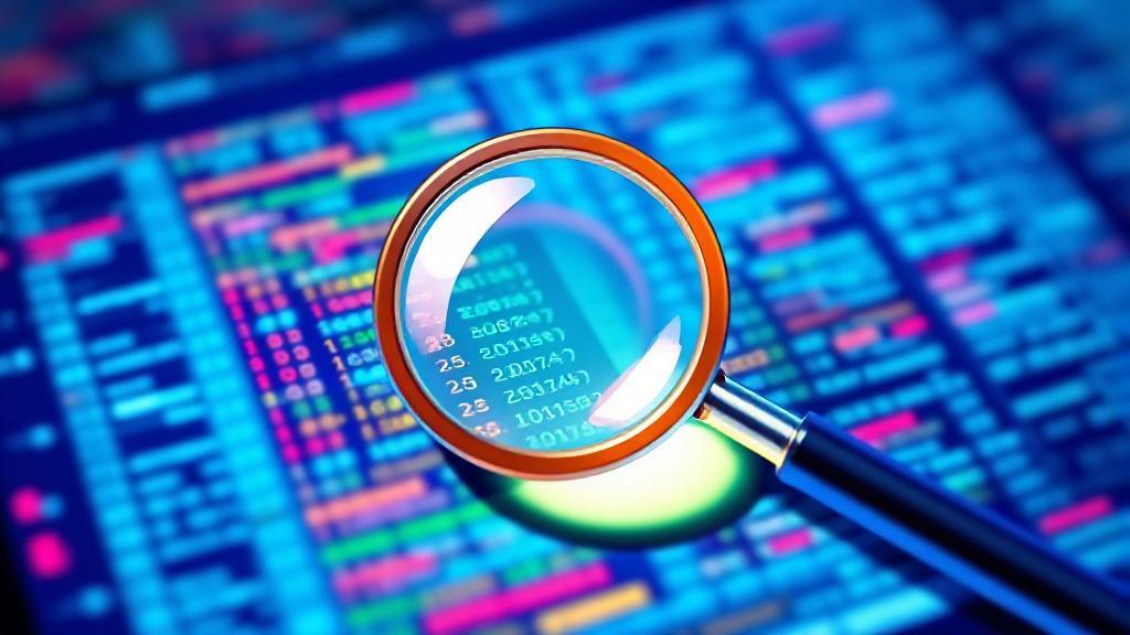 A vibrant illustration of a magnifying glass hovering over a complex data set, symbolizing the process of identifying and cleaning errors.