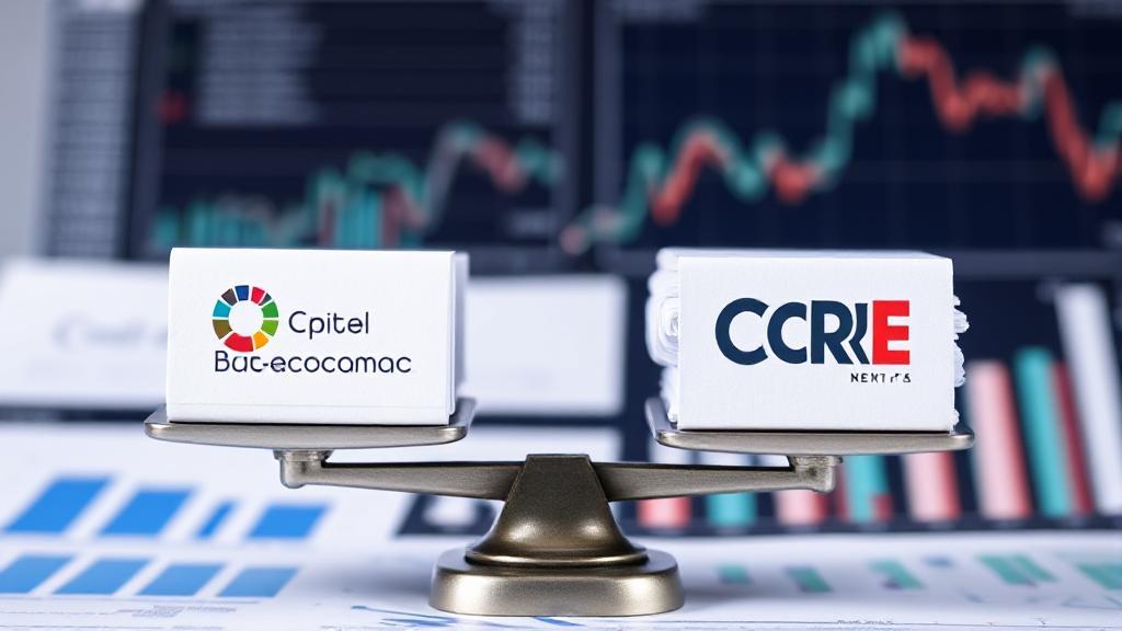 A balanced scale weighing documents labeled with the logos of major credit reporting agencies against a backdrop of financial charts and graphs.