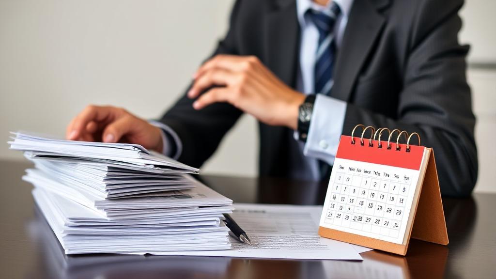 A professional registered agent diligently managing legal documents and compliance for an LLC, symbolized by a stack of paperwork and a calendar.
