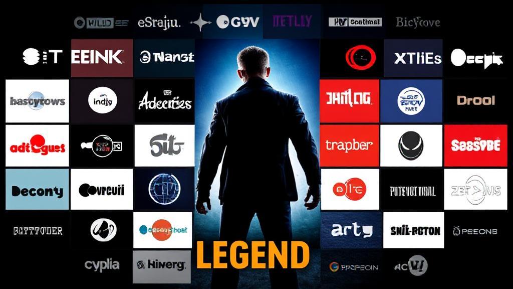 A captivating collage of streaming platform logos surrounding the movie poster for "Legend."