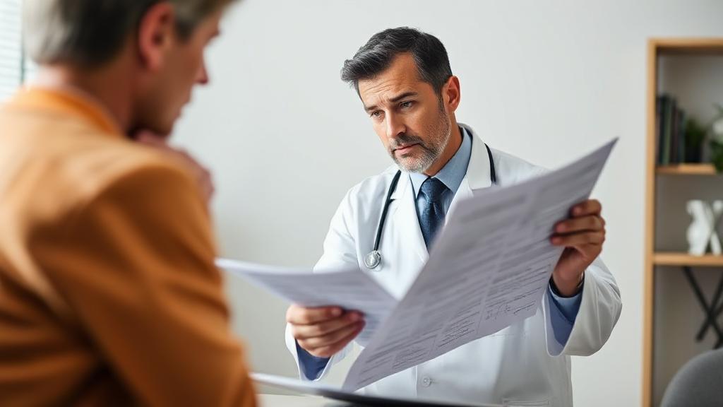 A thoughtful doctor examines a patient chart, symbolizing the investigation into semaglutide's side effects, with a focus on fatigue.