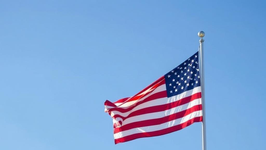 A serene image of an American flag waving gently in the breeze against a clear blue sky, symbolizing remembrance and honor.