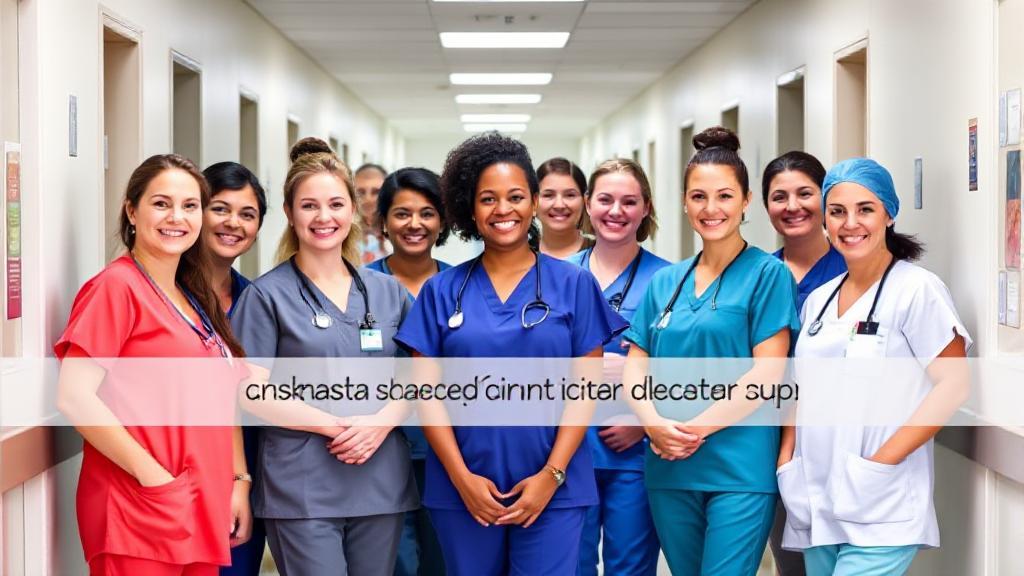 A diverse group of nurses in scrubs, smiling and standing in a hospital corridor, symbolizing the journey and career in nursing.