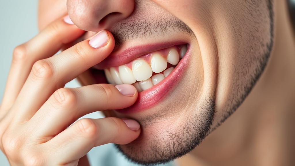 A close-up image of a person gently touching their cheek with a pained expression, highlighting the discomfort of molar pain.