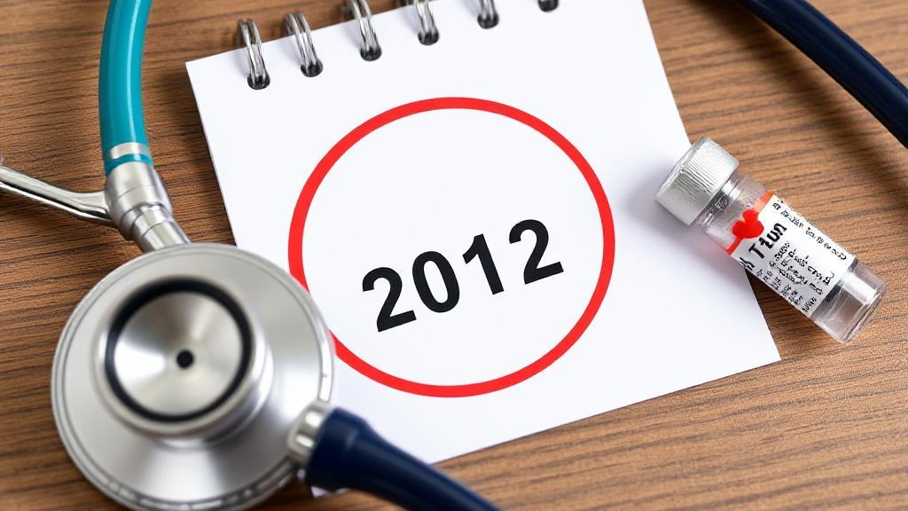 A calendar marked with a red circle around a date, surrounded by a stethoscope and a flu vaccine vial.