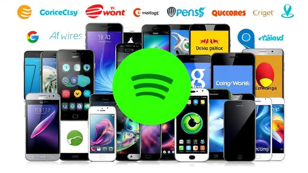 A collage of various smartphones with logos of major cell phone providers in the background.