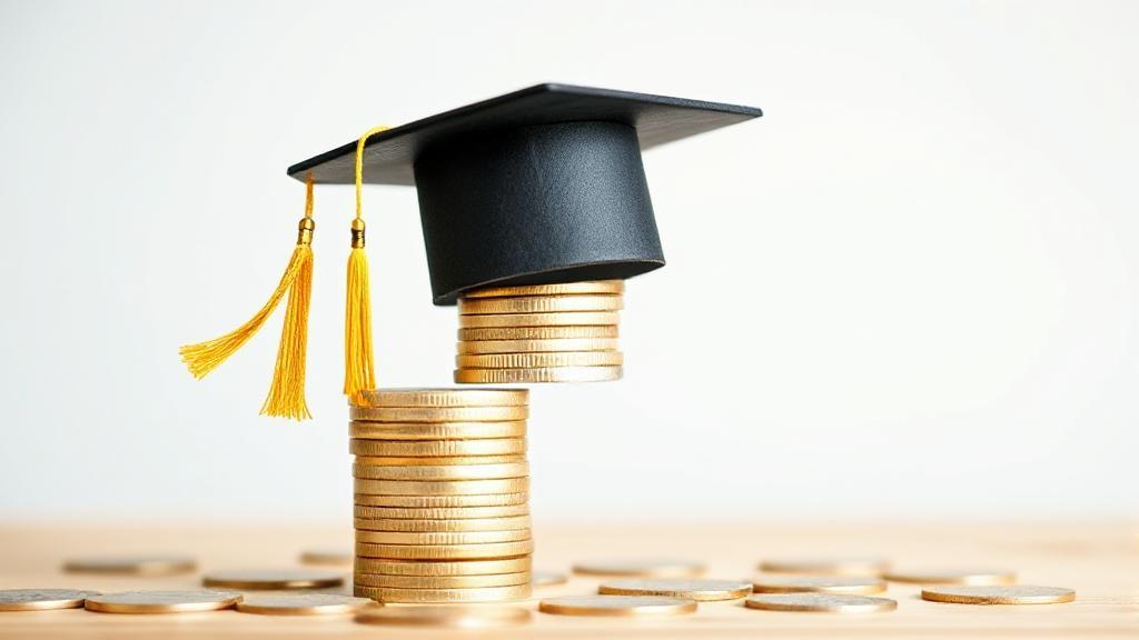 A visual representation of a graduation cap balancing on a stack of coins, symbolizing the financial aspects of student loans.
