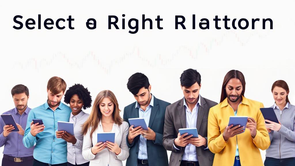 A dynamic header image featuring a diverse group of people analyzing stock charts on digital devices, symbolizing the process of selecting the right platform for buying stocks.