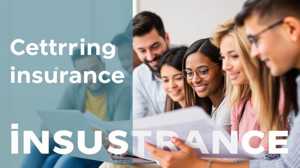 A diverse group of people reviewing documents and using a laptop, symbolizing the process of obtaining insurance.
