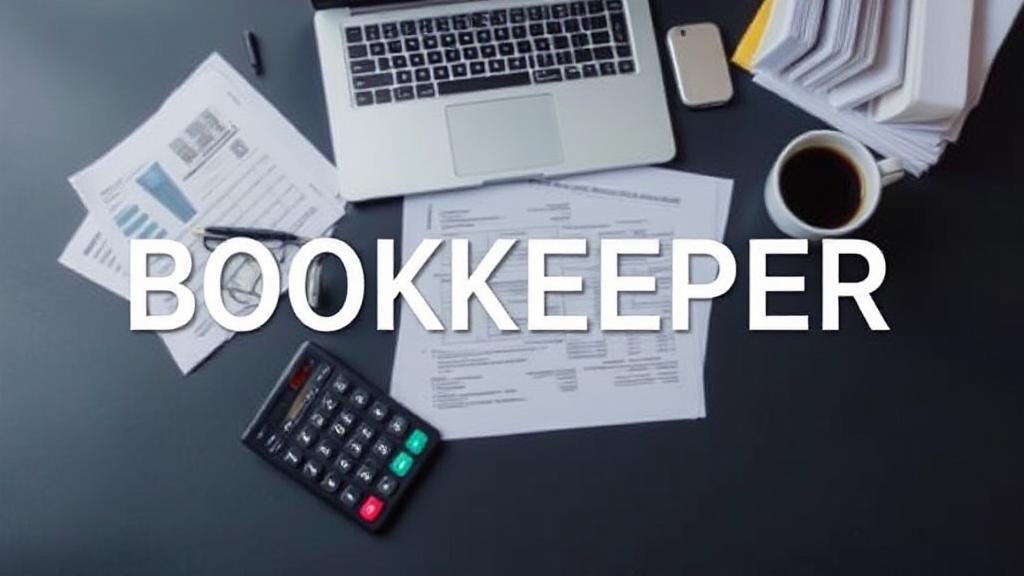 A neatly organized desk with a laptop, calculator, financial documents, and a cup of coffee, symbolizing the meticulous and organized nature of a bookkeeper's responsibilities.
