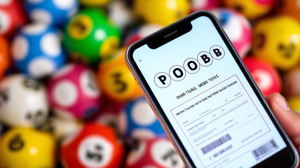 A vibrant image of a smartphone displaying a digital Powerball ticket with a background of colorful lottery balls.