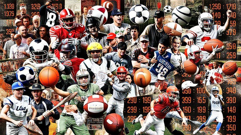 A dynamic collage of various sports icons and betting odds, symbolizing the intersection of athletics and wagering.