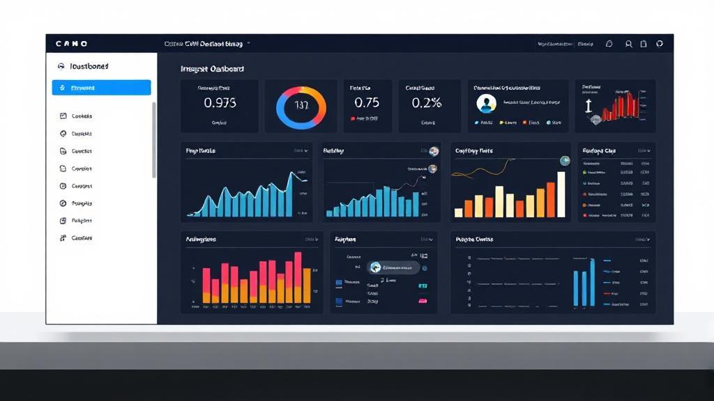 A sleek, modern dashboard interface displaying interconnected customer data and analytics, symbolizing the integration and efficiency of CRM systems.