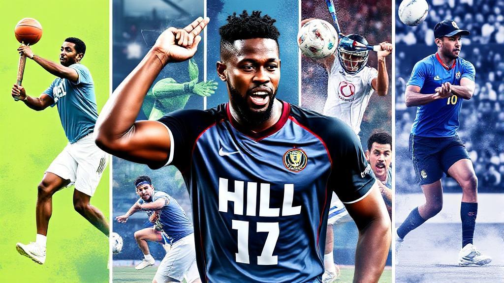 A dynamic collage of Will Hill in action, showcasing his versatility and achievements across various sports.