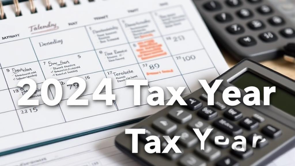 A calendar marked with key tax deadlines and a calculator resting on a desk, symbolizing the planning needed for the 2024 tax year.