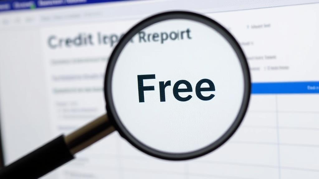 A close-up image of a computer screen displaying a digital credit report with a magnifying glass highlighting the word "Free."