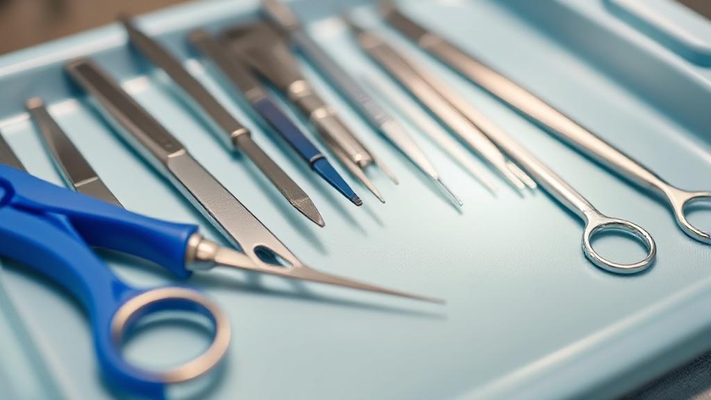 A close-up image of dental surgical tools laid out on a sterile tray, ready for a wisdom teeth removal procedure.