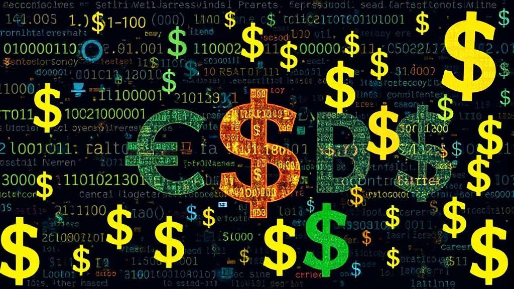 A dynamic collage of coding symbols and dollar signs, illustrating the intersection of technology and lucrative career opportunities.