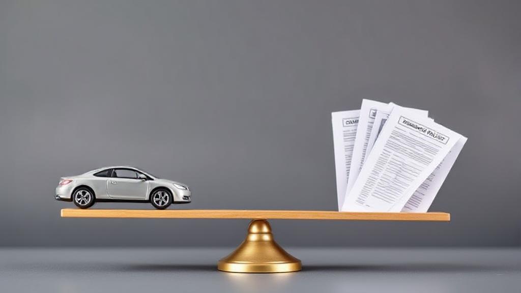 A balanced scale with a car on one side and various insurance policy documents on the other, symbolizing the decision-making process for car insurance coverage.