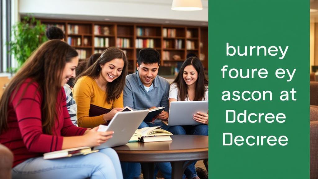 A diverse group of students studying together in a cozy campus lounge, surrounded by books and laptops, symbolizing the journey to earning an associate degree.