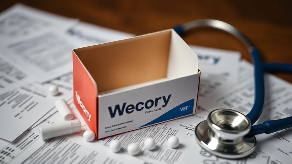 A close-up image of an empty Wegovy medication box surrounded by scattered prescription papers and a stethoscope, symbolizing the ongoing shortage and its impact on healthcare.