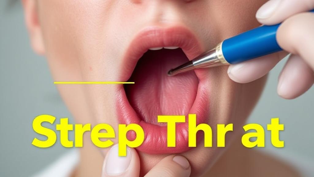 A close-up image of a throat examination, highlighting the symptoms of strep throat.