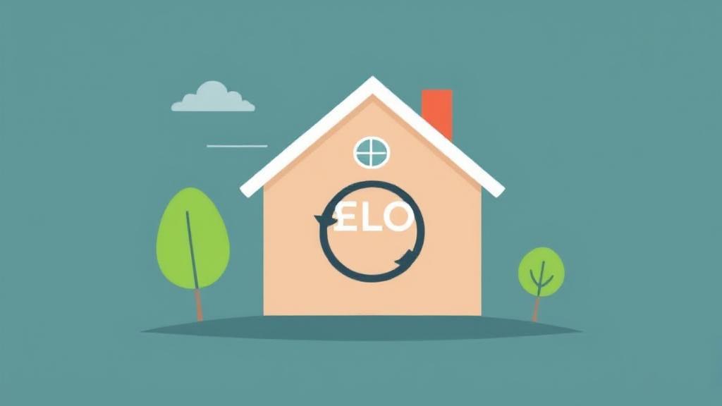 A dynamic illustration of a house with a revolving line of credit symbol, representing the concept of a HELOC loan.