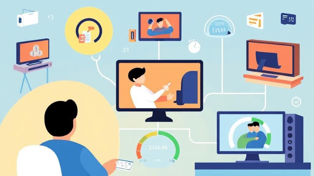 A dynamic illustration depicting various internet activities, such as streaming, gaming, and video conferencing, with speedometers indicating optimal download and upload speeds.