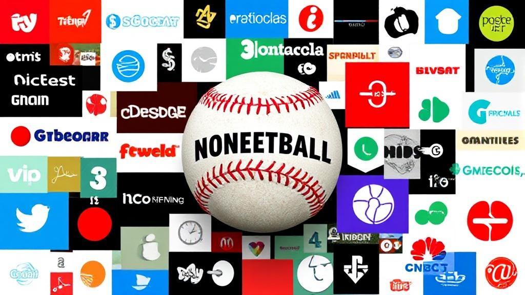 A dynamic collage of streaming platform logos surrounding a baseball, symbolizing the digital hunt for the film "Moneyball."