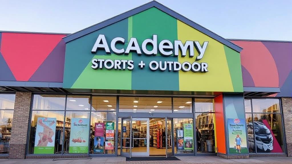 A vibrant image showcasing the exterior of an Academy Sports + Outdoors store with clear signage and welcoming entrance.