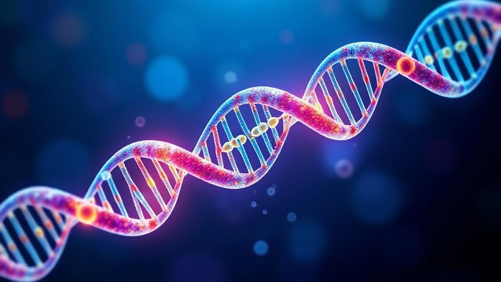 A vibrant illustration of a glucose molecule intertwined with a DNA helix, symbolizing the scientific approach of Ozempic in diabetes management.