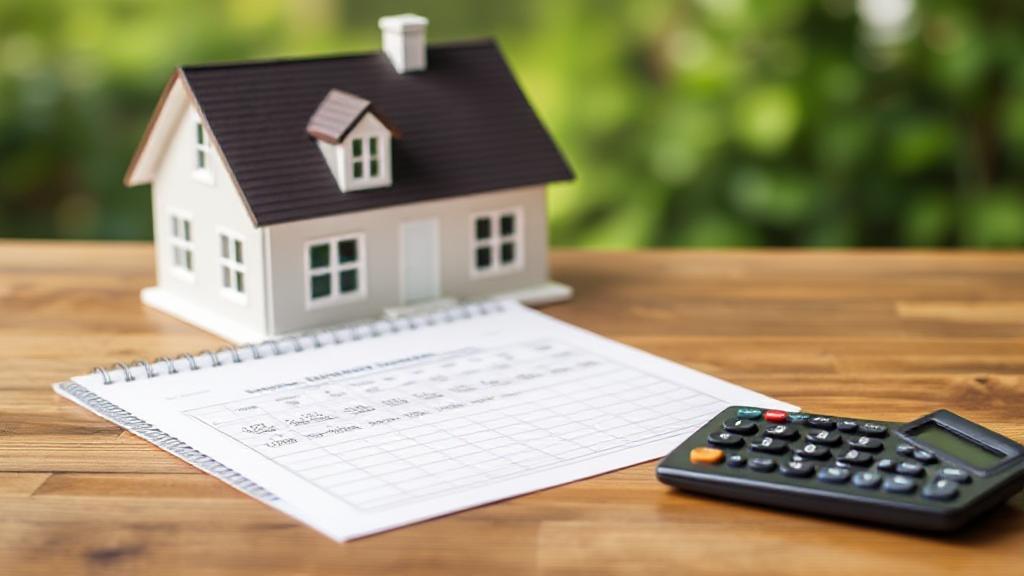 A serene image of a house with a calendar and a calculator on a wooden table, symbolizing the decision-making process of refinancing a mortgage.