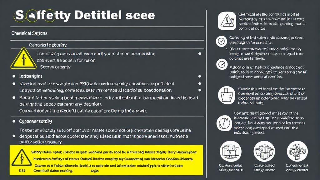 A detailed illustration of a Safety Data Sheet (SDS) with highlighted sections and icons representing chemical safety and compliance.
