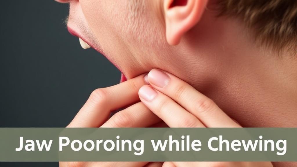 A close-up image of a person holding their jaw in discomfort, with a focus on the ear and jawline, illustrating the concept of jaw popping while chewing.