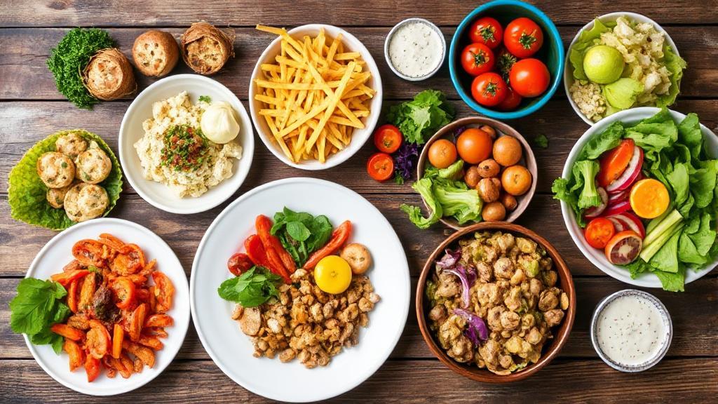 A vibrant assortment of healthy, portion-controlled meals tailored for diabetics, artfully arranged on a rustic wooden table.