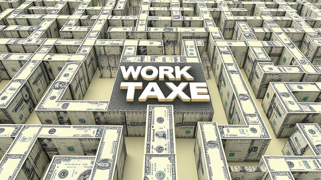 A conceptual illustration of a maze made of dollar bills, symbolizing the complexities of work taxation.