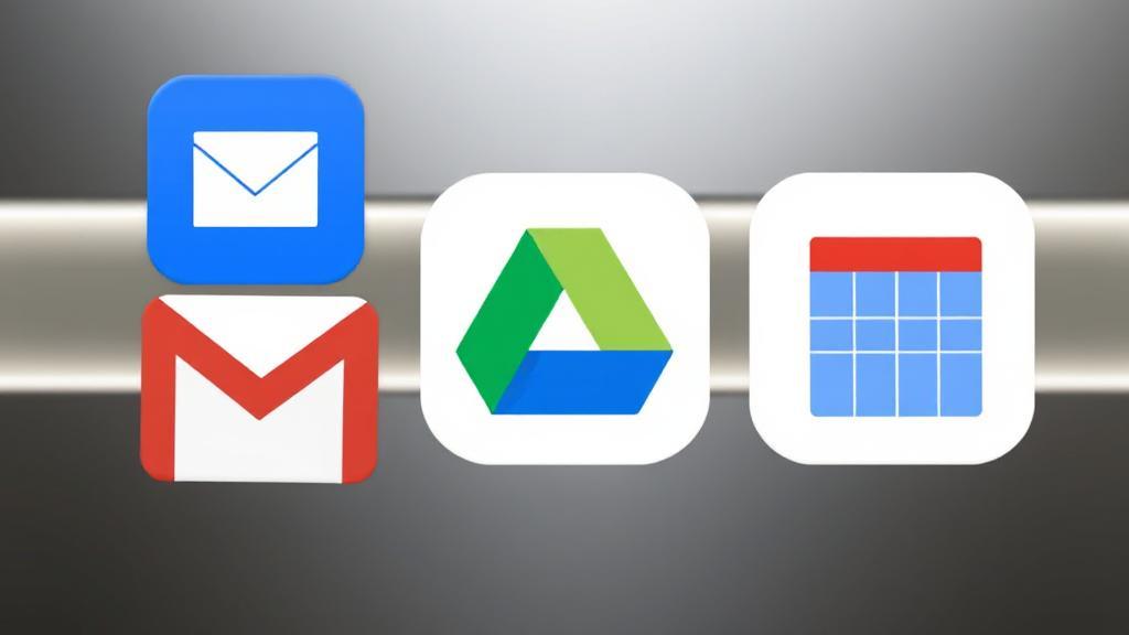 A vibrant collage of Google Workspace app icons, including Gmail, Drive, and Calendar, set against a sleek, modern background.