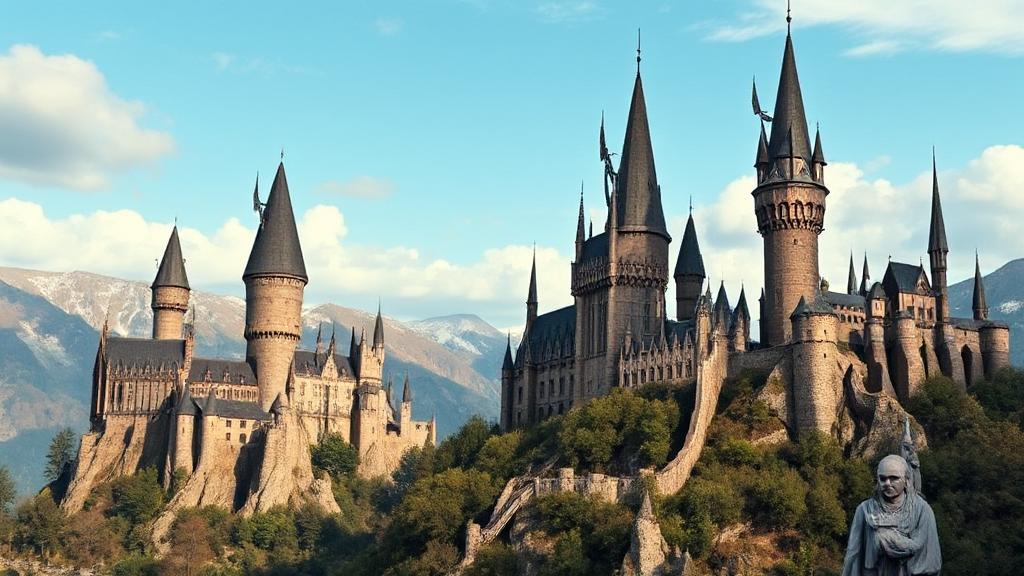 A majestic blend of iconic castles and landscapes that inspired the enchanting architecture of Hogwarts in the Harry Potter series.