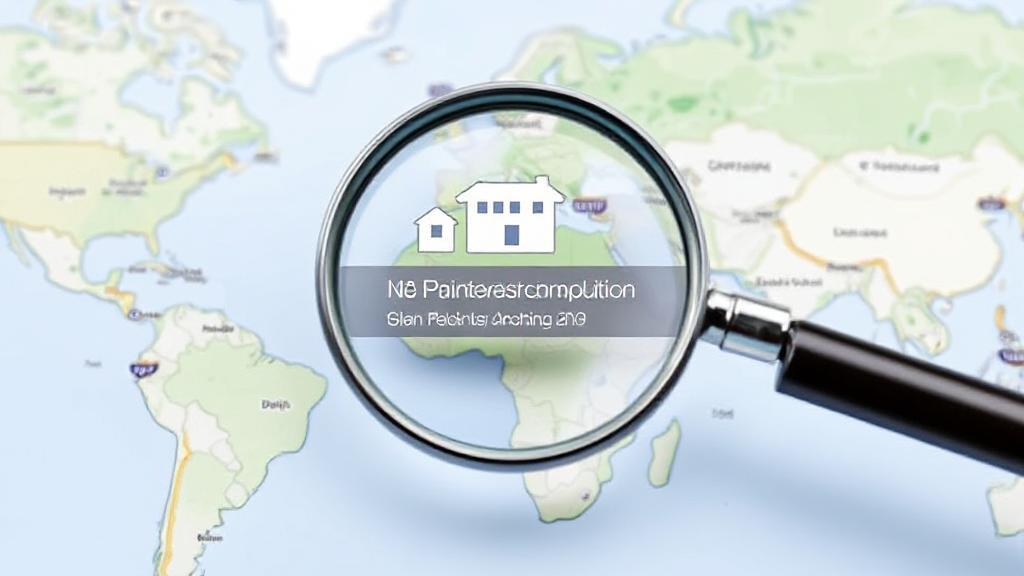 A digital map with a magnifying glass highlighting a residential area, symbolizing the search for an internet service provider by address.