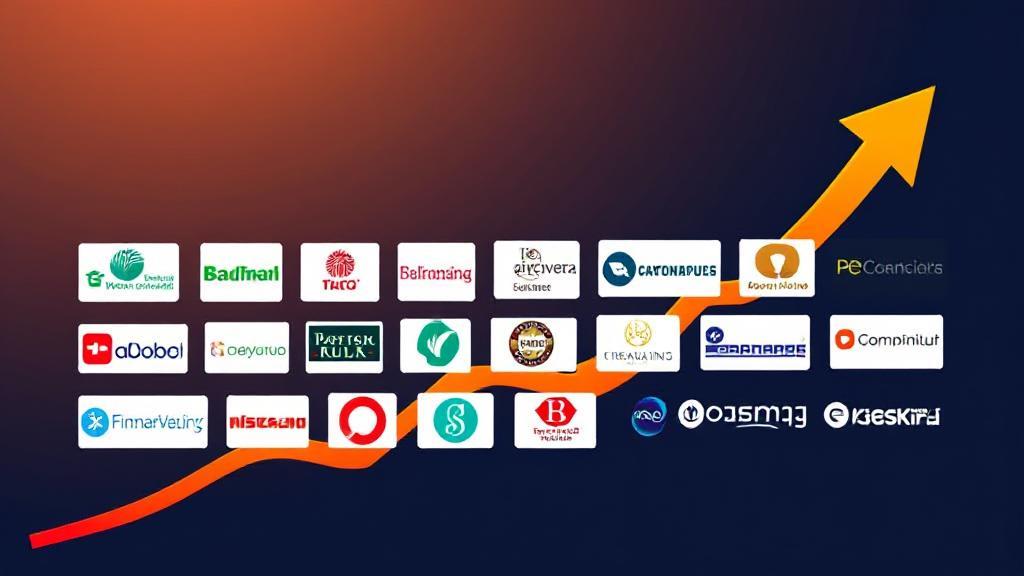 A diverse array of financial institution logos set against a backdrop of a rising graph, symbolizing growth and investment potential.