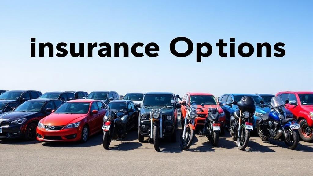 A diverse lineup of vehicles, from cars to motorcycles, parked under a clear blue sky, symbolizing the variety of insurance options available.
