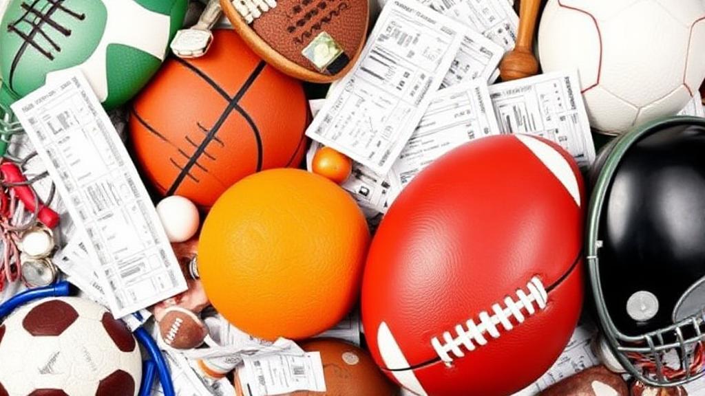 A dynamic collage of various sports equipment and betting slips, symbolizing the intersection of athletics and wagering.