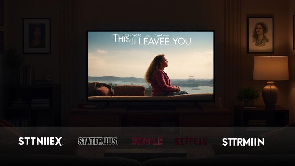 A cozy living room scene with a TV displaying the movie poster for "This Is Where I Leave You," surrounded by streaming service logos.