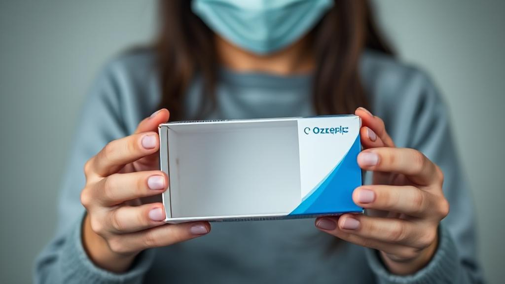 A concerned patient holding an empty Ozempic box, symbolizing the ongoing medication shortage.