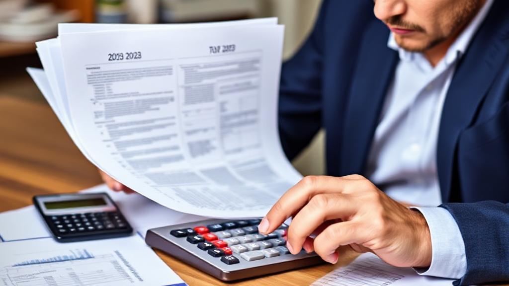 A concerned taxpayer reviews documents and a calculator, symbolizing the complexities of increased tax obligations for 2023.