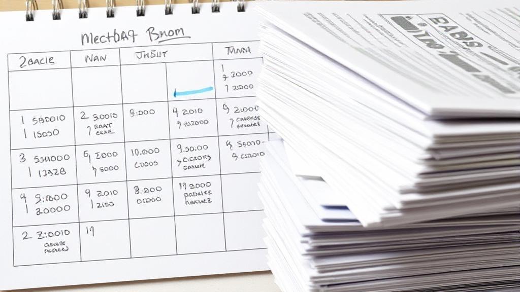 A calendar marked with key dates and a stack of tax documents, symbolizing the timeline and process for 2024 state tax refunds.