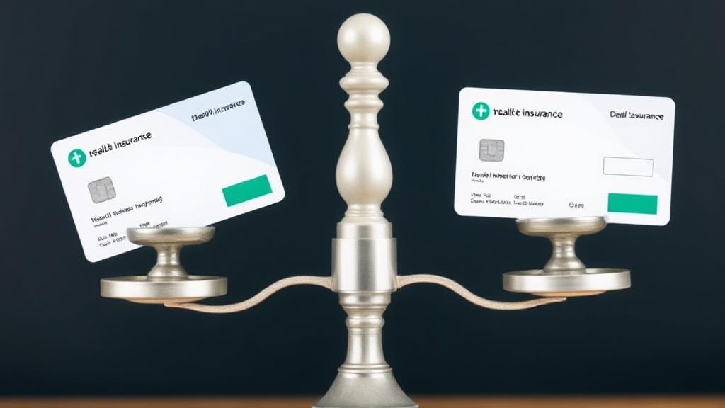 A balanced scale with two health insurance cards on each side, symbolizing the concept of dual coverage.