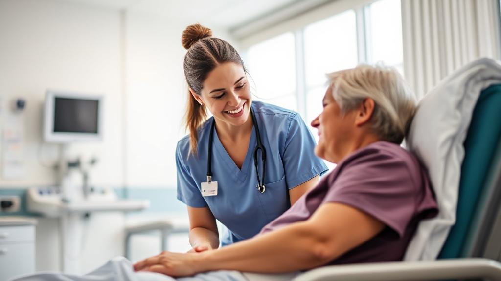 A compassionate Licensed Practical Nurse attentively caring for a patient in a modern healthcare setting.