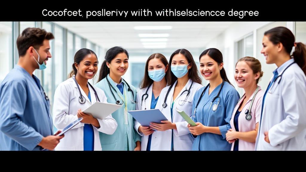 A diverse group of health professionals collaborating in a modern medical facility, symbolizing various career paths available with a health science degree.